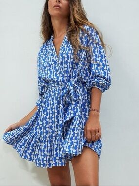 Zara Blue & White Printed Wrap Dress